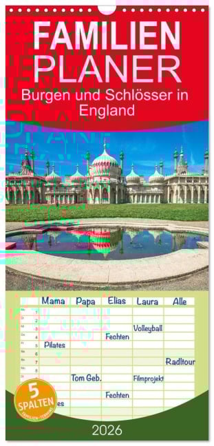 Familienplaner 2026 - Burgen und Schlösser in England mit 5 Spalten (Wandkalender, 21 x 45 cm) CALVENDO - Giuseppe Di Domenico