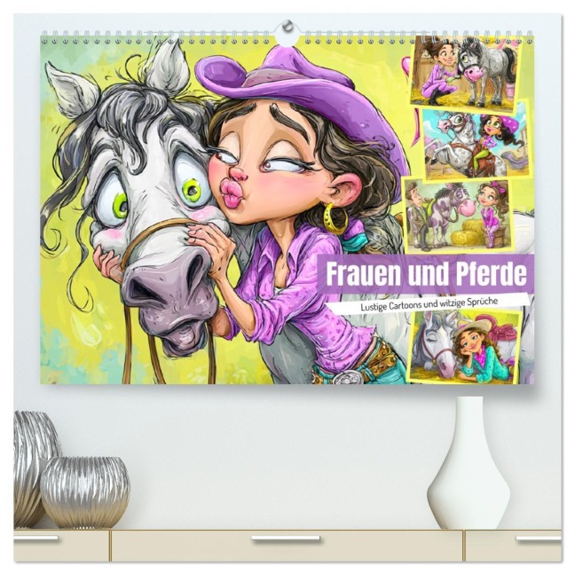 Frauen und Pferde. Lustige Cartoons und witzige Sprüche (hochwertiger Premium Wandkalender 2026 DIN A2 quer), Kunstdruck in Hochglanz - Rose Hurley