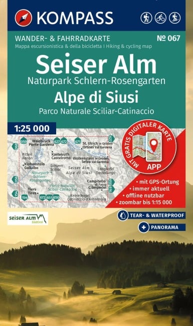 KOMPASS Wanderkarte 067 Seiser Alm, Naturpark Schlern-Rosengarten / Alpe di Siusi, Parco Naturale Sciliar-Catinaccio 1:25.000 - 