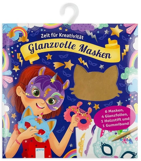 Krickel-Kratz-Malbilder. Glanzvolle Masken (6 Masken, 4 Glanzfolien, ein Holzstift und ein Gummiband) - 