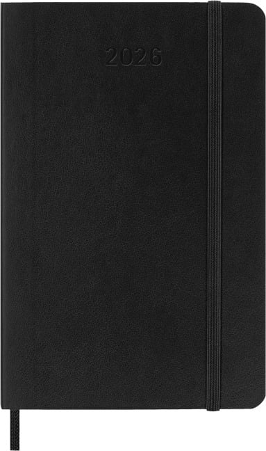 Moleskine 12 Monate Wochen Notizkalender 2026, Pocket/A6, 1 Wo = 2 Seiten, linierte Seiten, Weicher Einband, Schwarz - 