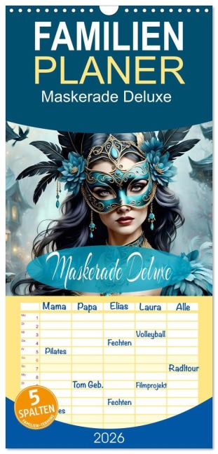 Familienplaner 2026 - Maskerade Deluxe mit 5 Spalten (Wandkalender, 21 x 45 cm) CALVENDO - Dusanka Djeric
