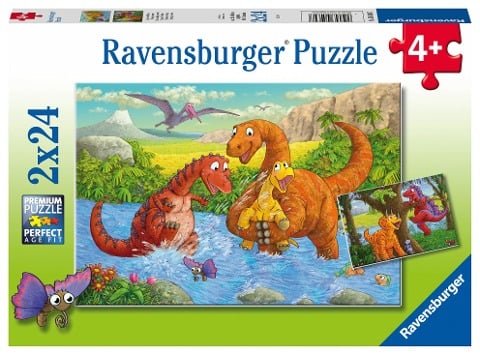 Ravensburger Kinderpuzzle - 05030 Spielende Dinos - Puzzle für Kinder ab 4 Jahren, mit 2x24 Teilen - 