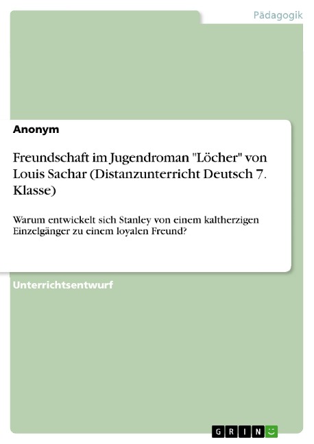 Freundschaft im Jugendroman "Löcher" von Louis Sachar (Distanzunterricht Deutsch 7. Klasse) - 