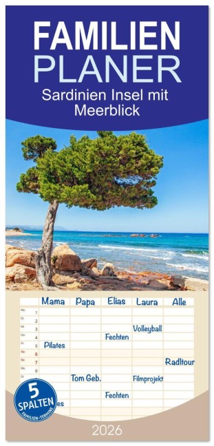 Familienplaner 2026 - Sardinien Insel mit Meerblick mit 5 Spalten (Wandkalender, 21 x 45 cm) CALVENDO - Klaus Scholz