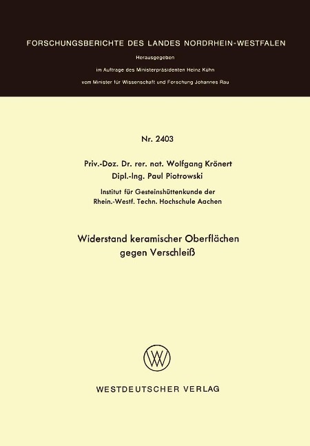 Widerstand keramischer Oberflächen gegen Verschleiß - Wolfgang Krönert