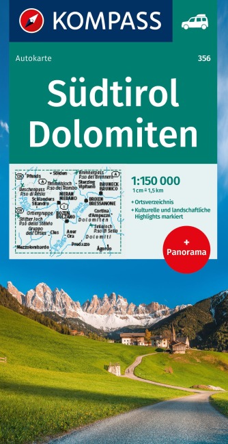 KOMPASS Autokarte Südtirol, Dolomiten, South Tyrol, Dolomites 1:150.000 - 