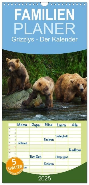 Familienplaner 2025 - Grizzlys - Der Kalender mit 5 Spalten (Wandkalender, 21 x 45 cm) CALVENDO - Max Steinwald