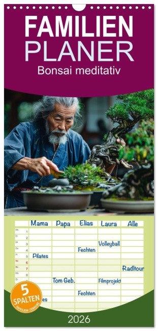 Familienplaner 2026 - Bonsai meditativ mit 5 Spalten (Wandkalender, 21 x 45 cm) CALVENDO - Kerstin Waurick