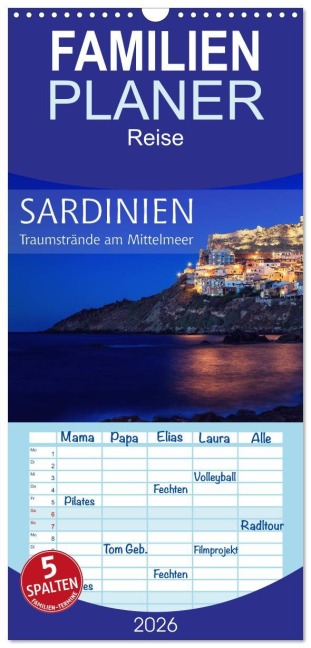 Familienplaner 2026 - Sardinien - Traumstrände am Mittelmeer mit 5 Spalten (Wandkalender, 21 x 45 cm) CALVENDO - Patrick Rosyk