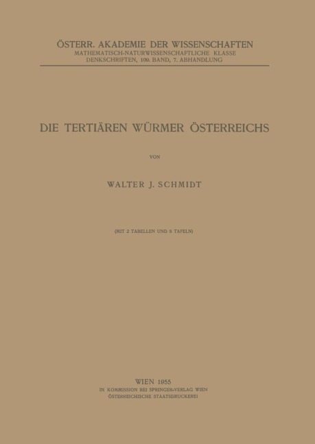 Die Tertiären Würmer Österreichs - Walter J. Schmidt