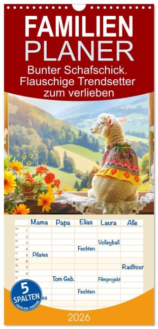 Familienplaner 2026 - Bunter Schafschick. Flauschige Trendsetter zum verlieben mit 5 Spalten (Wandkalender, 21 x 45 cm) CALVENDO - Rose Hurley