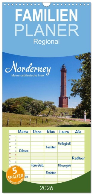 Familienplaner 2026 - Norderney. Meine ostfriesische Insel mit 5 Spalten (Wandkalender, 21 x 45 cm) CALVENDO - Andrea Dreegmeyer