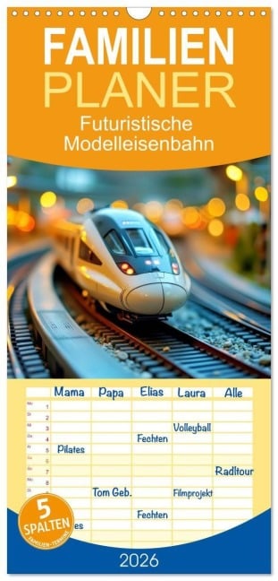Familienplaner 2026 - Futuristische Modelleisenbahn mit 5 Spalten (Wandkalender, 21 x 45 cm) CALVENDO - Torsten Irmer