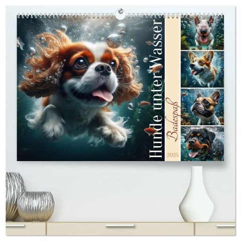 Badespaß - Hunde unter Wasser (hochwertiger Premium Wandkalender 2025 DIN A2 quer), Kunstdruck in Hochglanz - Fotodesign Verena Scholze