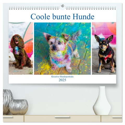 Coole bunte Hunde (hochwertiger Premium Wandkalender 2025 DIN A2 quer), Kunstdruck in Hochglanz - Fotodesign Verena Scholze