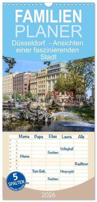 Familienplaner 2026 - Düsseldorf - Ansichten einer faszinierenden Stadt mit 5 Spalten (Wandkalender, 21 x 45 cm) CALVENDO - Tobias Wobisch