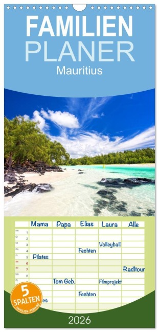 Familienplaner 2026 - Mauritius mit 5 Spalten (Wandkalender, 21 x 45 cm) CALVENDO - Jenny Sturm