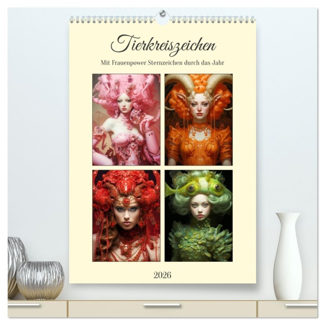 Tierkreiszeichen. Mit Frauenpower Sternzeichen durch das Jahr (hochwertiger Premium Wandkalender 2026 DIN A2 hoch), Kunstdruck in Hochglanz - Rose Hurley