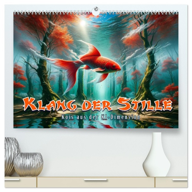 Klang der Stille - Kois aus der KI Dimension (hochwertiger Premium Wandkalender 2026 DIN A2 quer), Kunstdruck in Hochglanz - Artefacti Artefacti