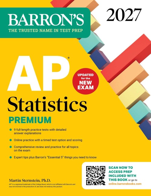 AP Statistics Premium, 2027: 9 Practice Tests + Comprehensive Review + Online Practice - Martin Sternstein