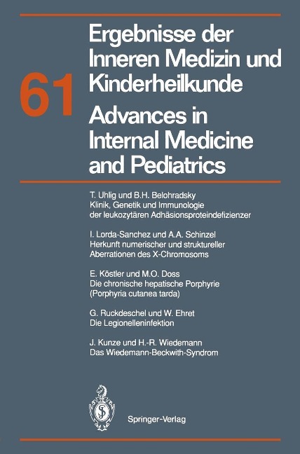Ergebnisse der Inneren Medizin und Kinderheilkunde / Advances in Internal Medicine and Pediatrics - M. Brandis, A. Fanconi, P. Frick, K. Kochsiek, E. O. Riecken