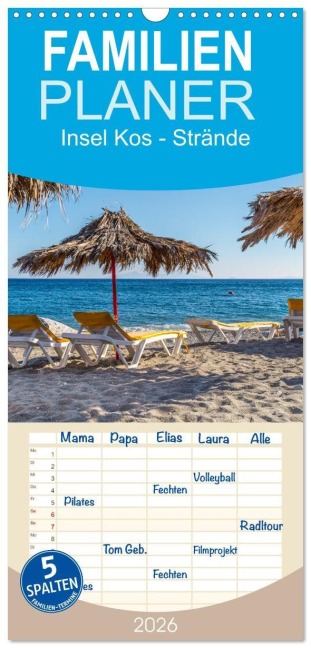 Familienplaner 2026 - Insel Kos - Strände mit 5 Spalten (Wandkalender, 21 x 45 cm) CALVENDO - Stefan O. Schüller und Elke Schüller