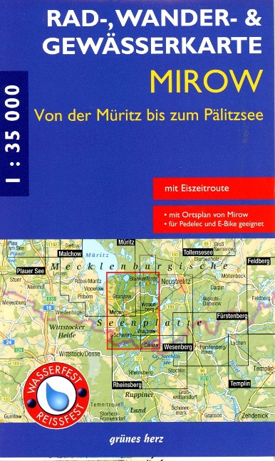 Rad-, Wander- und Gewässerkarte Mirow - von der Müritz zum Pälitzsee mit Eiszeitroute - 