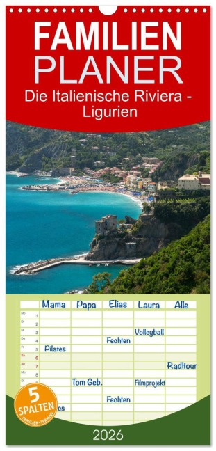 Familienplaner 2026 - Die Italienische Riviera - Ligurien mit 5 Spalten (Wandkalender, 21 x 45 cm) CALVENDO - Peter Schickert