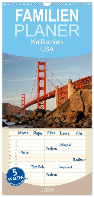 Familienplaner 2026 - Kalifornien USA mit 5 Spalten (Wandkalender, 21 x 45 cm) CALVENDO - Peter Schickert