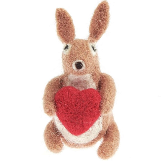 Filz-Hase mit rotem Herz, Braun, 7 x 4 x 4,3cm - 