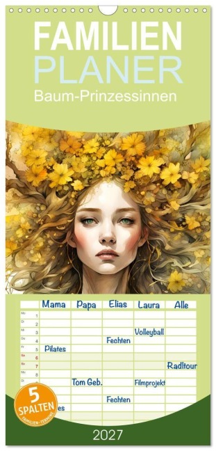Familienplaner 2027 - Baum-Prinzessinnen mit 5 Spalten (Wandkalender, 21 x 45 cm) CALVENDO - Dusanka Djeric