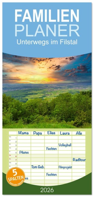 Familienplaner 2026 - Unterwegs im Filstal mit 5 Spalten (Wandkalender, 21 x 45 cm) CALVENDO - Klaus-Peter Huschka