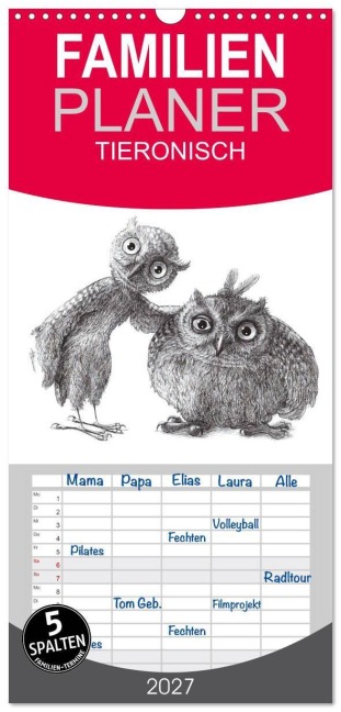 Familienplaner 2027 - TIERONISCH mit 5 Spalten (Wandkalender, 21 x 45 cm) CALVENDO - Stefan Kahlhammer