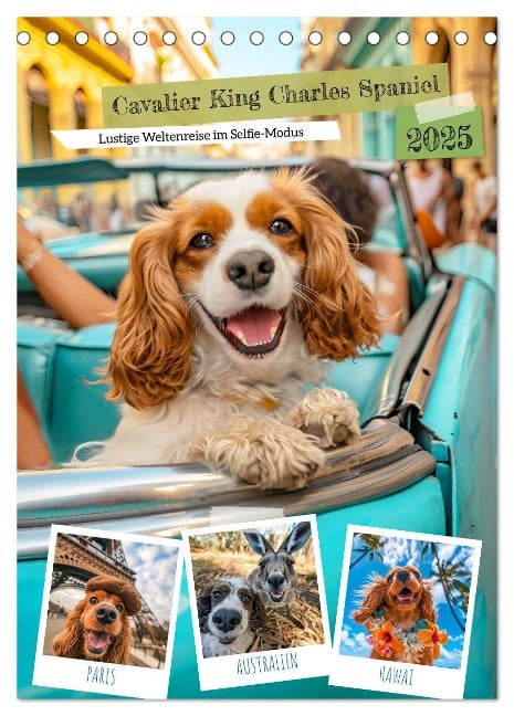 Cavalier King Charles Spaniel - Lustige Weltenreise im Selfie-Modus (Tischkalender 2025 DIN A5 hoch), CALVENDO Monatskalender - Anja Frost