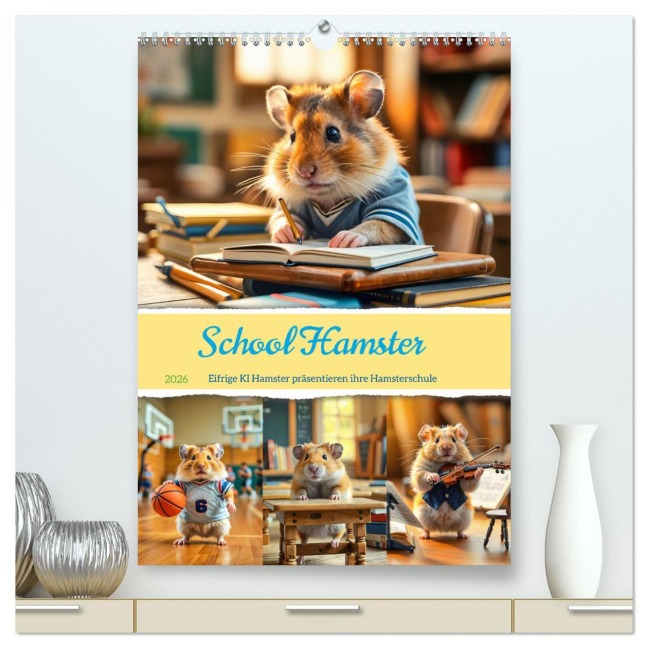 School Hamster - Eifrige KI Hamster präsentieren ihre Hamsterschule (hochwertiger Premium Wandkalender 2026 DIN A2 hoch), Kunstdruck in Hochglanz - Fred Schimak