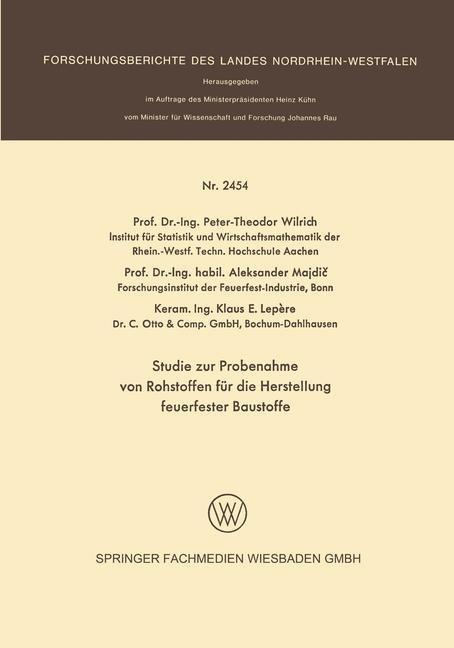 Studie zur Probenahme von Rohstoffen für die Herstellung feuerfester Baustoffe - Peter-Theodor Wilrich, Aleksander Majdic, Klaus E. Lepere