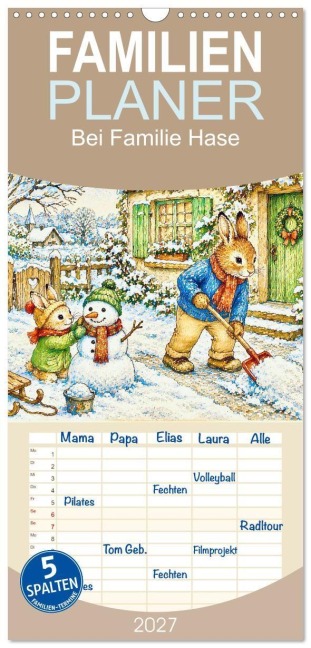 Familienplaner 2027 - Bei Familie Hase mit 5 Spalten (Wandkalender, 21 x 45 cm) CALVENDO - Steffani Lehmann