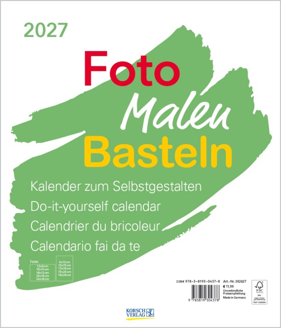 Foto-Malen-Basteln Bastelkalender weiß groß 2027 - 