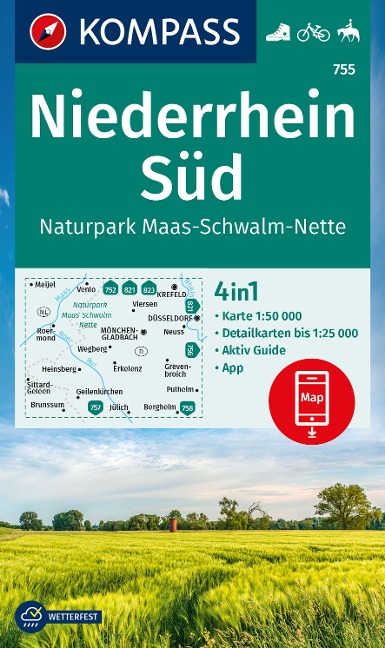 KOMPASS Wanderkarte 755 Niederrhein Süd, Naturpark Maas-Schwalm-Nette 1:50.000 - 
