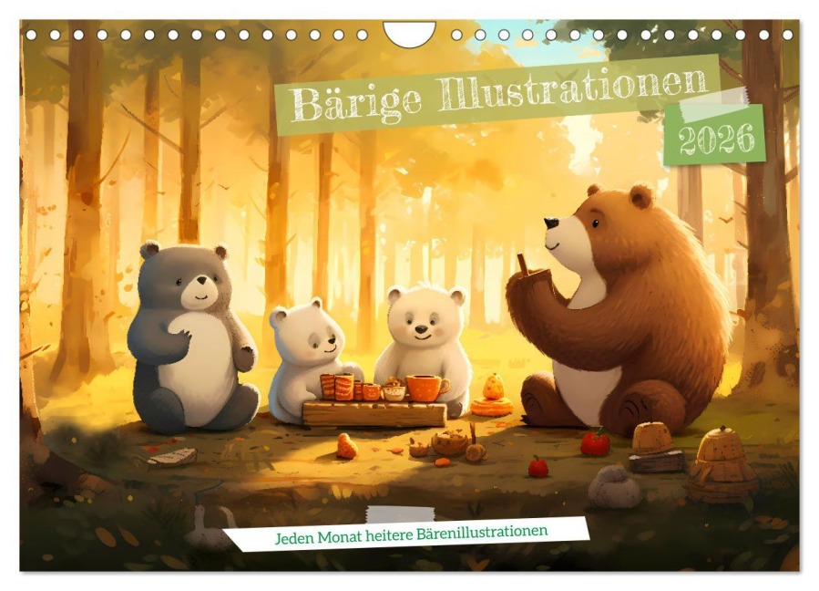 Bärige Illustrationen (Wandkalender 2026 DIN A4 quer), CALVENDO Monatskalender - Heidi Spiegler