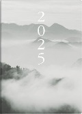 rido/idé 7018507015 Taschenkalender Modell Technik S (2025) "Cloudy Mountains"| 2 Seiten = 1 Woche| A6| 144 Seiten| Grafik-Einband| grau - 
