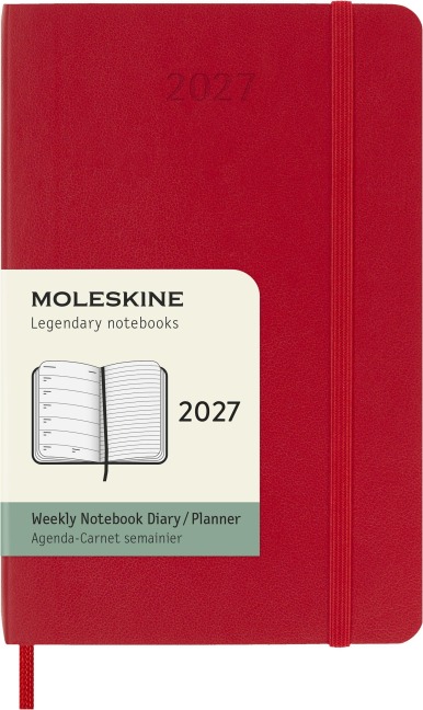 Moleskine 12 Monate Wochen Notizkalender 2027, Pocket/A6, 1 Wo = 1 Seite, rechts linierte Seite, Weicher Einband, Scharlachrot - 