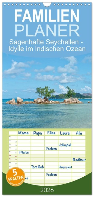 Familienplaner 2026 - Sagenhafte Seychellen - Idylle im Indischen Ozean mit 5 Spalten (Wandkalender, 21 x 45 cm) CALVENDO - Hans Rodewald CreativK Deutschland