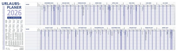 Cover-Bild zum Titel 'Urlaubsplaner 2026 100x29,7 - 16 Monate- Wandplaner - gefalzt - für 25 Personen - 992-0000' von ''