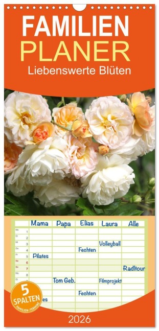 Familienplaner 2026 - Liebenswerte Blüten mit 5 Spalten (Wandkalender, 21 x 45 cm) CALVENDO - Gisela Kruse