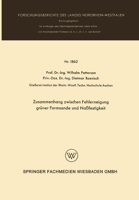 Zusammenhang zwischen Fehlerneigung grüner Formsande und Naßfestigkeit - Wilhelm Patterson