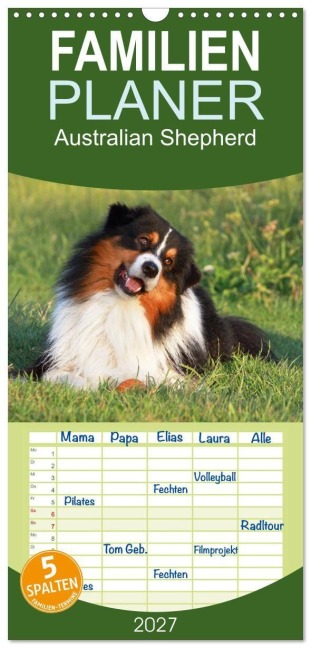 Familienplaner 2027 - Australian Shepherd - Hütehunde mit Familienanschluss mit 5 Spalten (Wandkalender, 21 x 45 cm) CALVENDO - Barbara Mielewczyk