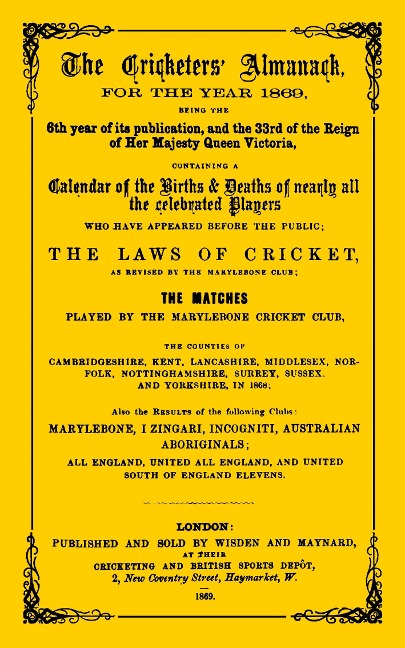 Wisden Cricketers' Almanack 1869 - Bloomsbury Publishing