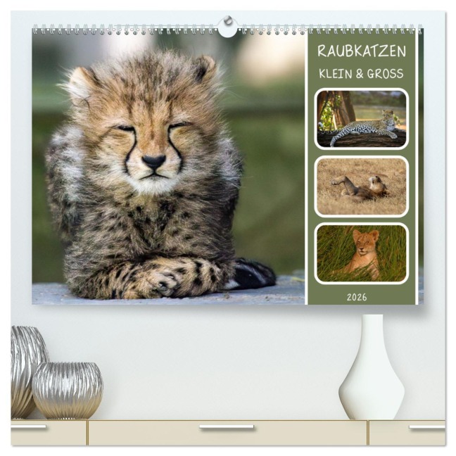 Raubkatzen - groß & klein (hochwertiger Premium Wandkalender 2026 DIN A2 quer), Kunstdruck in Hochglanz - MoNo-Foto MoNo-Foto